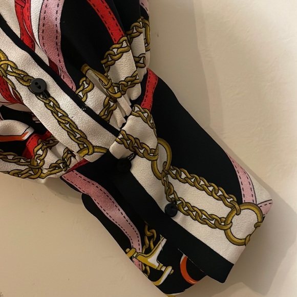 Zara Equestrian Chains and Harness Print Blouse Size Large - Picture 9 of 15